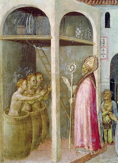 St. Nicholas Resuscitates the Three Children Thrown into Brine Tubs, detail from a predella panel of van Gentile da Fabriano