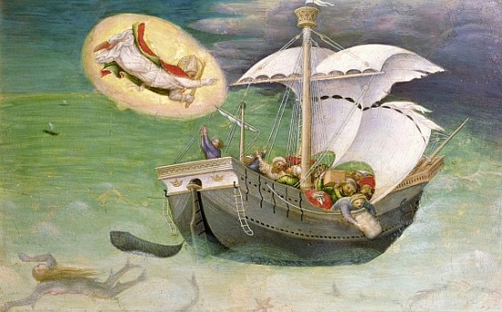 St. Nicholas Saves a Ship from Wreckage, predella panel from the Quaratesi Altarpiece van Gentile da Fabriano