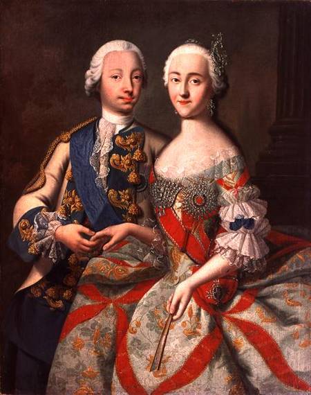 Portrait of Catherine the Great (1729-96) and Prince Petr Fedorovich (1728-62) van Georg Christoph Grooth