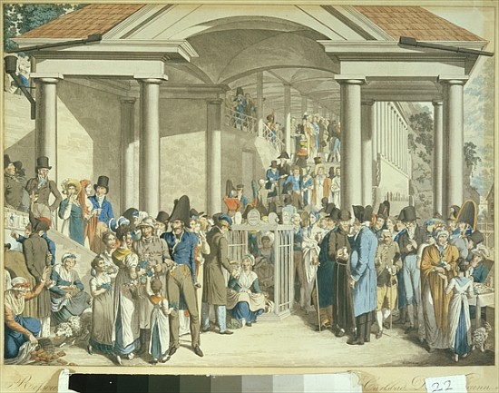 Health Community at the Karlsbader Fountain, 1810 (aquatint drawing) van Georg Emanuel Opitz