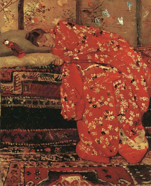Girl in a Red Kimono van Georg Hendrik Breitner