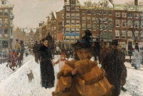 De singelbrug bij de Paleisstraat in Amsterdam - Georg Hendrik Breitner