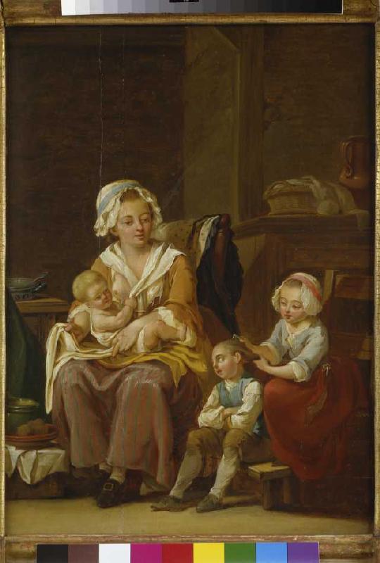 Mutter mit drei Kindern, um 1770 van Georg Melchior Kraus
