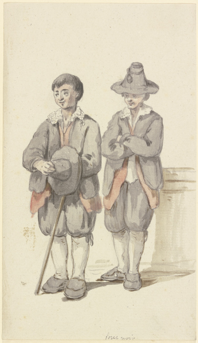 Zwei junge Schwarzwaldbauern, beide von vorne van Georg Melchior Kraus