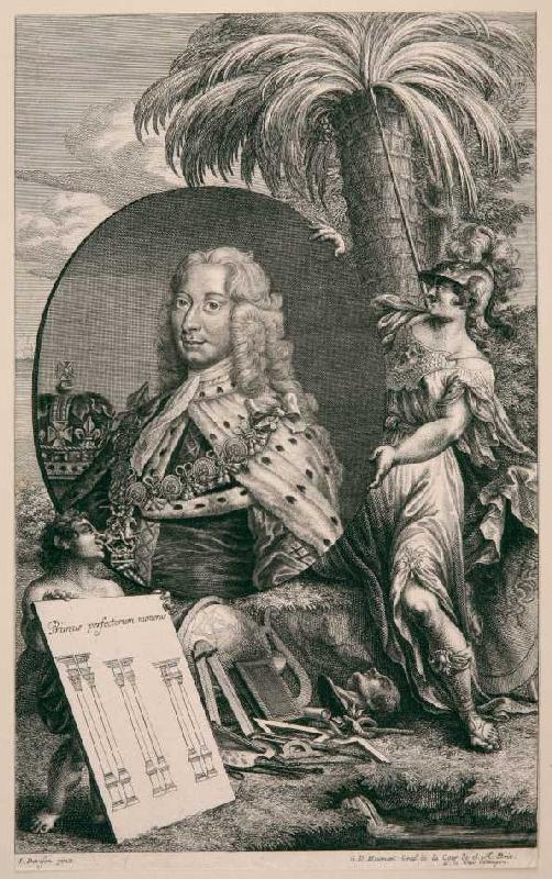 König Georg II von Großbritannien und Irland (Allegorie auf die Gründung der Universität Göttingen?) van Georg Daniel Heumann