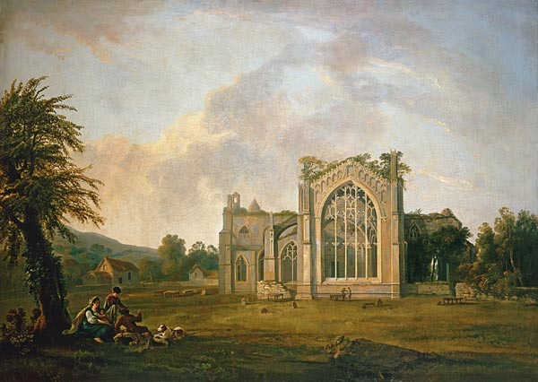 Die Ruinen der Melrose Abbey. van George Barret