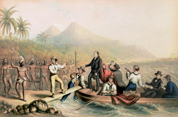 The Return of the Rev. John Williams at Tanna in the South Seas, the day before he was massacred (pr van George Baxter