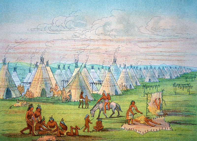Sioux Camp Scene, 1841 (w/c & ink on paper) van George Catlin