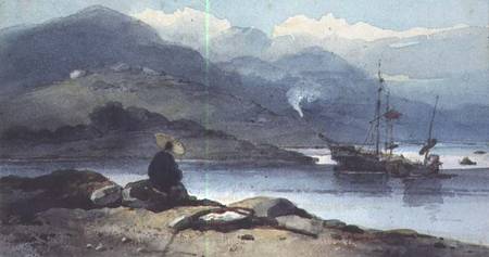 A Chinese River with a Figure on the Bank van George Chinnery