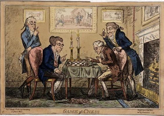Game of Chess, published by H. Humphrey, London (coloured etching) van George Cruikshank