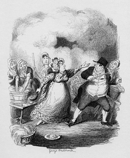 Mr Bumble degraded in the eyes of the paupers, from ''The Adventures of Oliver Twist'' Charles Dicke van George Cruikshank