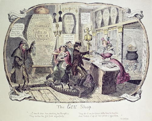 The Gin Shop, 1829 (etching) van George Cruikshank