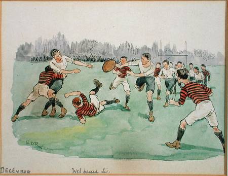 The Month of December: Rugby (pen & ink and w/c on paper) van George Derville Rowlandson