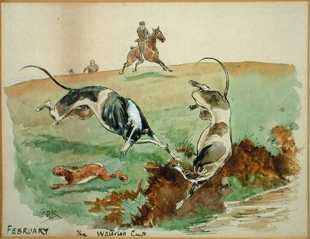 The Month of February: Coursing (pen & ink and w/c on paper) van George Derville Rowlandson