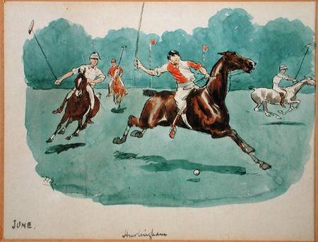 The Month of June: Polo (pen & ink and w/c on paper) van George Derville Rowlandson