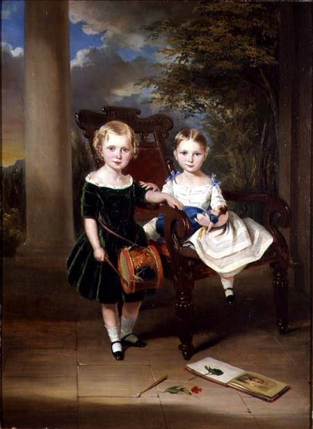 Portrait of two children called Herbert and Rose, 1844 at Poona, India van George Duncan Beechey