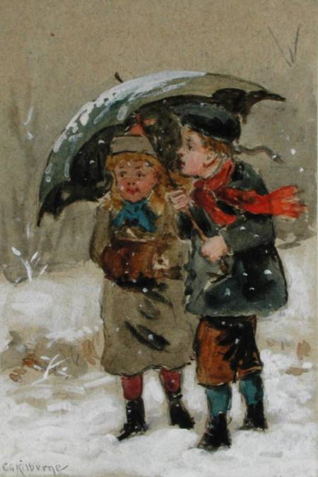 Children Playing in the Snow (w/c heightened with white on paper) van George Goodwin Kilburne