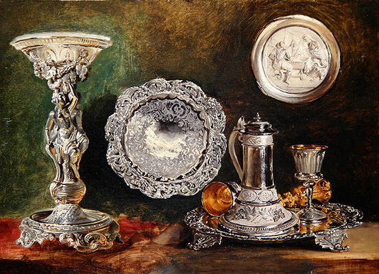 A Still Life of Silver, c.1833 (oil on canvas) van George Lance