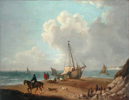 Fisherfolk Unloading their Catch in Freshwater Bay, Isle of Wight van George Morland