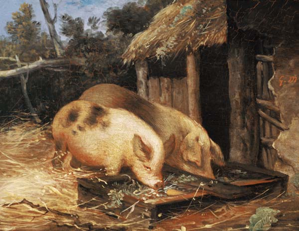 Pigs at a Trough van George Morland