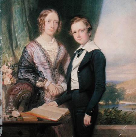 Portrait of an unknown young man standing by his mother van George Richmond