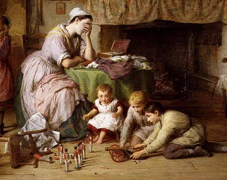 The Soldier's Wife, detail of the mother and boys playing soldiers van George Smith