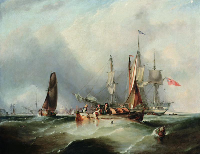 A Man-o'-War and Fishing Boats off Southsea van George the Elder Chambers