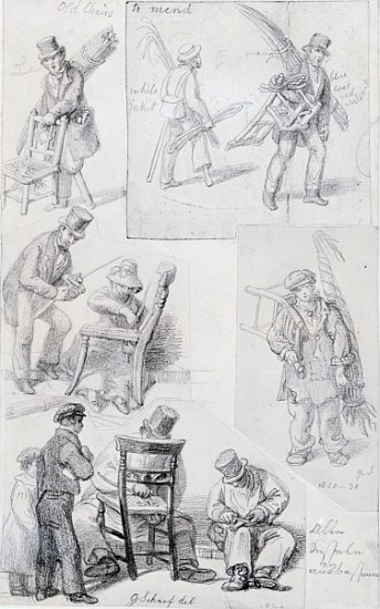 Chair menders on the streets of London, 1820-30 van George the Elder Scharf