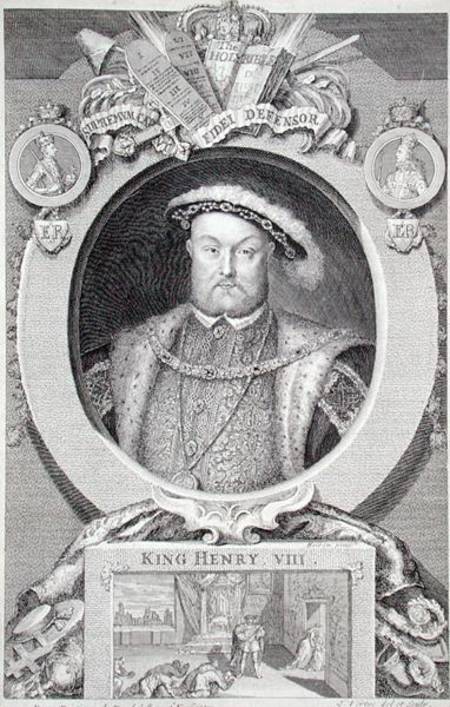 Henry VIII (1491-1547), after a painting in the Royal Gallery at Kensington van George Vertue