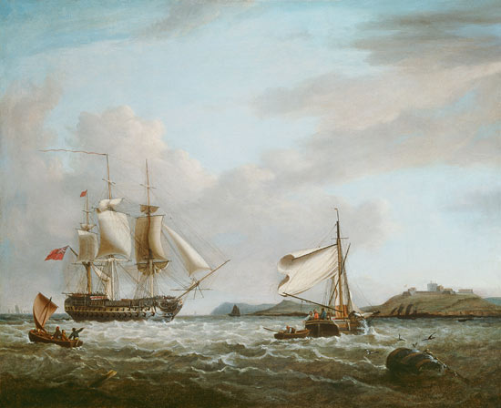 An English Man-of-War off Pendennnis Castle Falmouth 1801 van George Webster