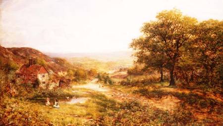 Landscape with Children by a Pond van George William Mote