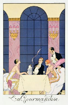The Gourmands, 1920-30 (pochoir print)