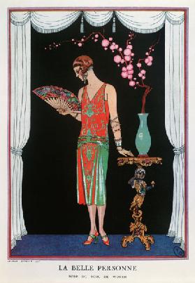 Worth evening dress, fashion plate from Gazette du Bon Ton, 1925 (litho)