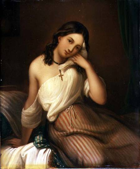 Portrait of a Girl holding a Dove van Georges Croegaert
