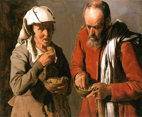 Altes Bauernpaar essend van Georges de La Tour