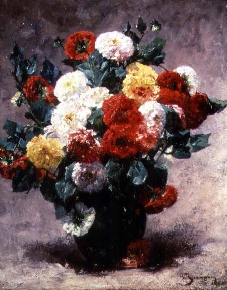 Carnations in a vase van Georges Jeannin