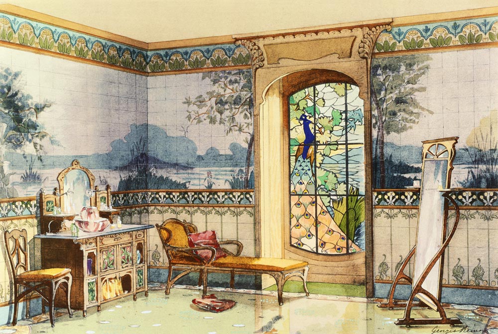 Design for a Bathroom, from 'Interieurs Modernes', published Paris, 1900 (colour litho) van Georges Remon