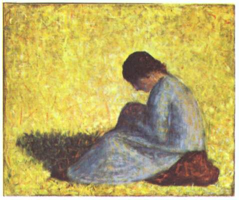 Paysanne assise dans l'herbe van Georges Seurat
