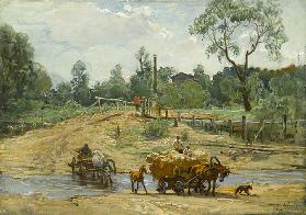 Carts fording a river, 1922