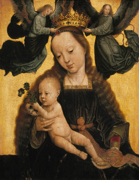 Die Jungfrau mit dem Kinde wird von Engeln gekrönt. van Gerard David