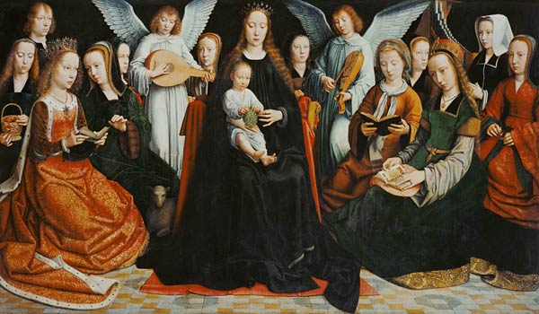 Madonna, umgeben von Heiligen van Gerard David