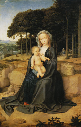 Maria mit dem Kinde bei der Ruhe auf der Flucht nach Ägypten van Gerard David