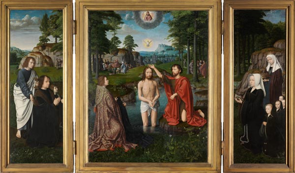 Jean de Trompes Triptych with the Baptism of Christ in the Central Panel, and Patrons van Gerard David