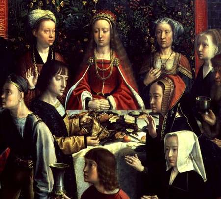 The Marriage at Cana, detail of the bride and surrounding guests van Gerard David