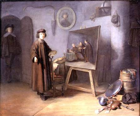 A Painter in his Studio (panel) van Gerard Dou