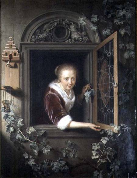 Young girl at the window van Gerard Dou