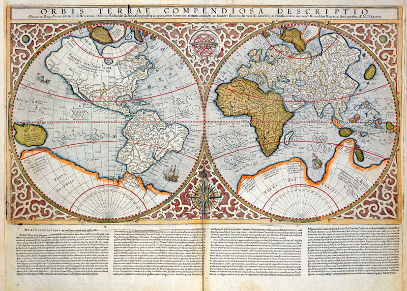 Double Hemisphere World Map van Gerard Mercator