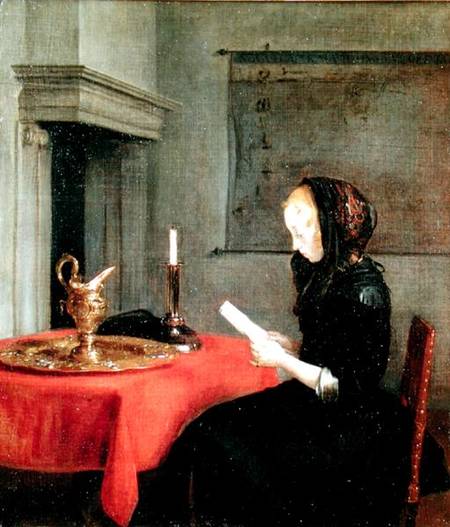 Woman Reading van Gerard ter Borch or Terborch