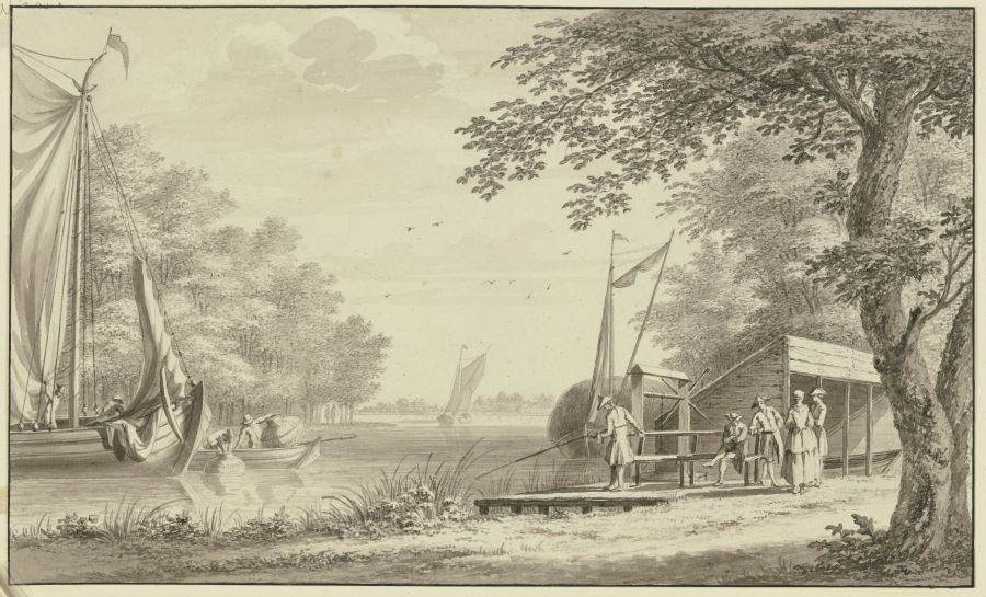 Landschaft mit Fluss und Fischern van Gerard van Rossum