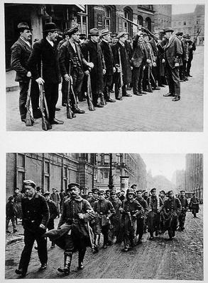 Rifle drill of the Spartacists (top) Revolutionary troops (bottom) on the 9th November 1918, from 'D van German Photographer, (20th century)